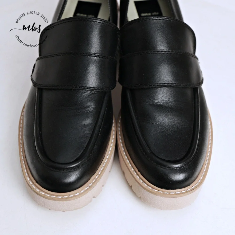 Dolce Vita Halona Leather Chunky Lug Sole Penny Platform Loafers Black Women 9.5